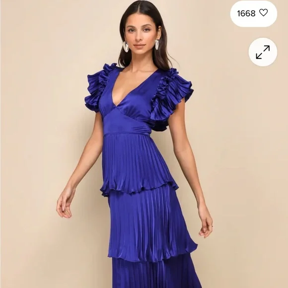 Lulu's Royal Blue Ruffled Maxi Dress - Picture 3 of 4